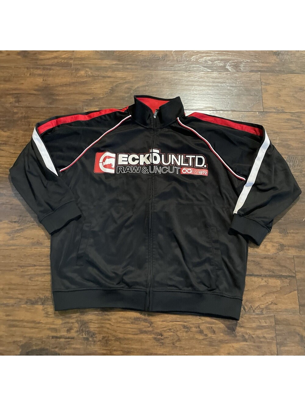 Ecko Unltd Y2K Track Jacket Mens 3XL Black Red Striped Raw & Uncut Hip Hop